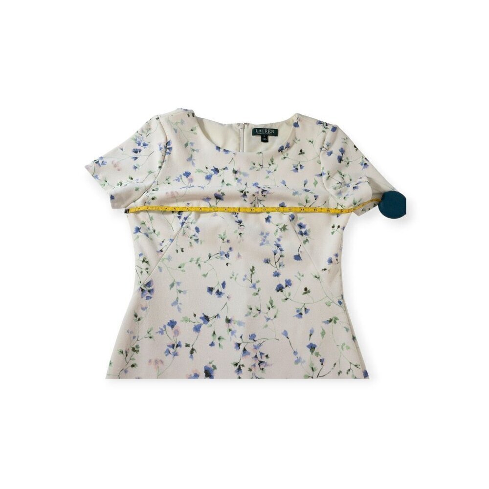 Ralph Lauren Blue Floral Mini Dress SZ 6 Flounced Hem - Picture 10 of 11